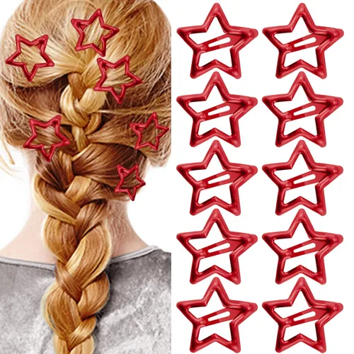 Pinzas para el cabello con diseño de estrella de metal, color rojo, lindos pasadores pequeños Y2K, horquilla hueca antideslizante para niños, para