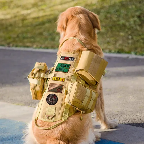 Miniatura 14 de AIWAI Arnés táctico para perro con bolsas, arnés de chaleco para perros grandes y medianos, arnés militar ajustable sin tirones con asa, caminar