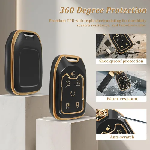 Miniatura 2 de Funda para llavero de automóvil compatible con Chevy Tahoe Suburban GMC Terrain Yukon Yukon XL con llavero brillante, carcasa de TPU de 6 botones