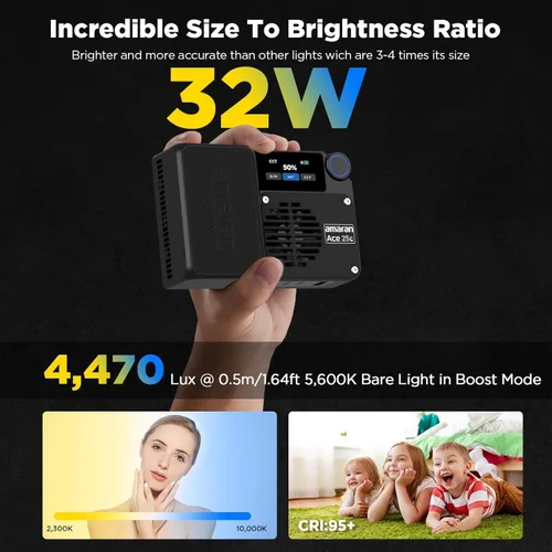 Miniatura 2 de Amaran Ace 25c Luz de video RGB, 25 W en el bolsillo de la cámara CCT 2300k-10000k, 5,908 lux @ 1.6 ft de iluminación, con batería recargable