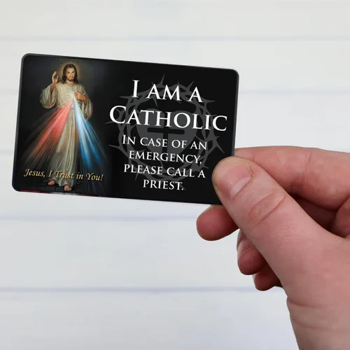 Miniatura 6 de Needzo Tarjeta de identificación católica de Divine Mercy, cartera y tarjeta de oración de bolsillo, recuerdo religioso, 2.125 x 3.25 pulgadas