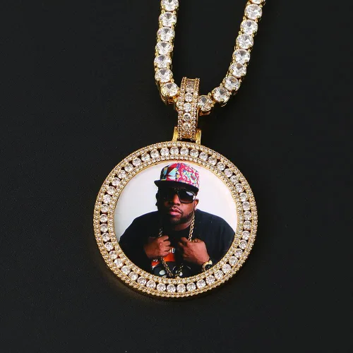 Miniatura 2 de YIMERAIRE - Cadena y dije con fotografía personalizada, joya estilo hip hop, unisex