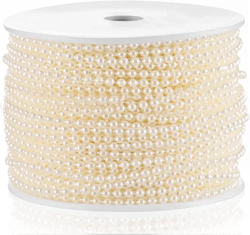 Miniatura 19 de Guirnalda de Perlas de 10MM, 10.06 Metros de Cadena de Perlas de Imitación Dorada, Rollo de Hilo para Decoración de Boda y Fiesta, Adornos
