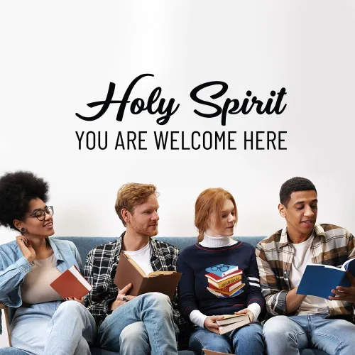 Miniatura 7 de Holy Spirit You are Welcome Here, calcomanía de vinilo para pared, decoración espiritual cristiana, color negro, 25 x 9 pulgadas