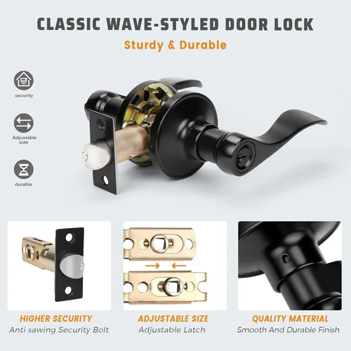 Miniatura 4 de Manija de puerta con llave y cerradura semejantes. Manija negra mate de puerta en combinación con llave. Manija de puerta estilo vintage negra, Negro