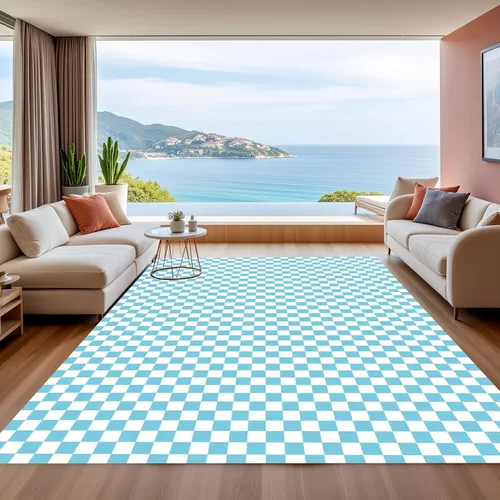 Miniatura 27 de Alfombra ondulada azul única con diseño de cuadros para sala de estar, extra grande, lavable a máquina, alfombra de pasillo de cocina, alfombra