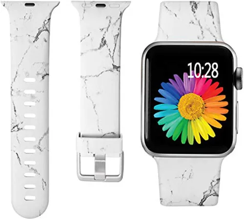 Miniatura 15 de Laffav Compatible con Apple Watch Bandas de 42mm 41mm 40mm 38mm para Mujeres y Hombres, Pulseras de Silicona Suave con Patrón Impreso Indeleble