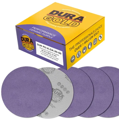 Miniatura 8 de Dura-Gold Premium Discos de lijado de cerámica de película morada de grano 180 de 6 pulgadas, caja de 50 – Papel de lija con soporte de gancho