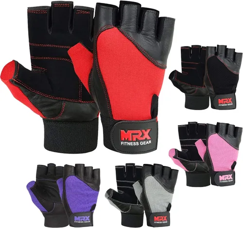 Miniatura 7 de MRX - Guantes de levantamiento de pesas, entrenamiento de gimnasio, fisicoculturismo, fitness, levantamiento de pesas, guantes de cuero genuino