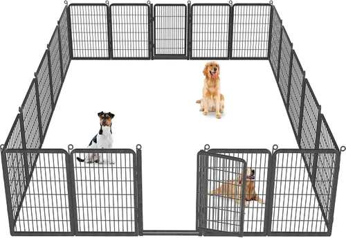 Corralito para perros, 40 pulgadas de altura, 14 paneles con umbral bajo, puerta completa y doble cerradura, cerca para perros al aire libre para