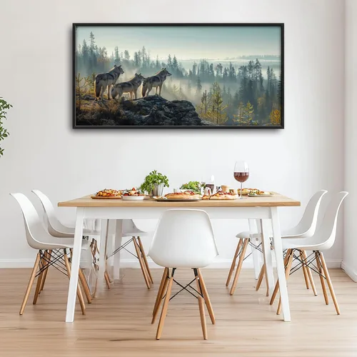 Miniatura 4 de Cuadros Grandes Enmarcados Arte de Pared para Sala de Estar, Lobos del Bosque Decoración de Pared de Gran Tamaño Lobo Animal Impresión en Lienzo