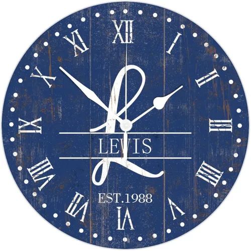 Reloj de pared de madera de 15 pulgadas con nombre de familia personalizado con manecillas de metal, reloj de pared fácil de leer, reloj de pared