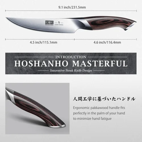 Miniatura 4 de HOSHANHO Steak Knives Set of 6, Ultra Sharp 4.5 Inch Professional Non Serrated Steak Knife Set, Japanese High Carbon Steel Kitchen Steak Knives with
