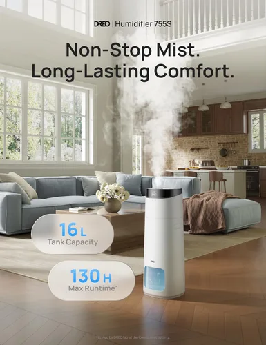 Miniatura 2 de DREO Humidificador inteligente de 16 L para habitación grande, 1000 pies cuadrados, humidificadores de aire de niebla fría de 130 horas para Blanco