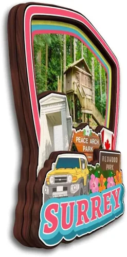 Miniatura 2 de Surrey British Columbia Canadá - Imán para nevera de madera 3D hecho a mano para viaje, ciudad recuerdos, nevera, regalo para decoración del hogar