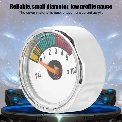 Miniatura 6 de Medidor de presión de Paintball de 0-5000 psi Mini manómetro aleación de aluminio 0.886 in Medidor de dial PCP Manómetro PCP Montaje trasero