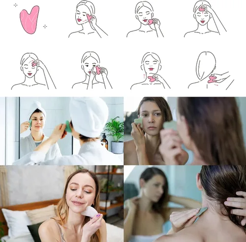 Miniatura 5 de yueton 3 piezas de resina en forma de corazón, imitación jade gua sha, herramienta de masaje facial Gua Sha para tratamiento facial y corporal