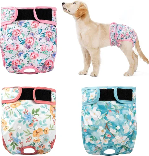 Miniatura 13 de Pañales Lavables para Perras Hembras Paquete de 3, Pañal Reutilizable para Perrita, Pañal para Perro Altamente Absorbente, Pañales Ajustables a