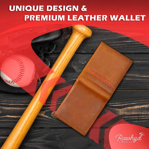 Miniatura 4 de Billetera de béisbol de cuero billeteras de cuero cosidas para hombre carteras de béisbol para hombre carteras plegables de cuero de grano completo