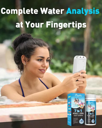 Miniatura 5 de Pawfly 100 tiras de prueba de piscina, kit de prueba digital 7 en 1, tiras de prueba de agua para spa y jacuzzi, para pH, dureza total, cloro total