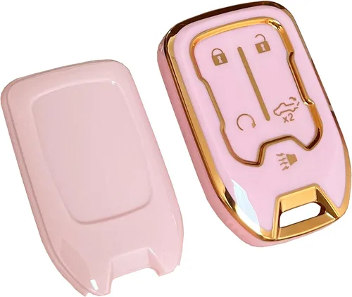 Miniatura 4 de Funda para llavero GMC con llavero de moda para GMC Acadia Terrain Yukon Chevy Suburban Tahoe Smart Key (5 botones rosa), Rosa de 5 botones