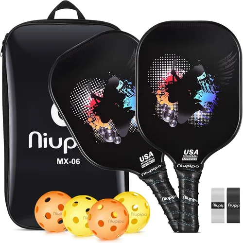 niupipo Pickleball Paddles Set of 2/4/1, USAPA Approved Carbon Fiber & Fiberglass Hybrid, Easy Power, Polypropylene Honeycomb Core, Cushioned 4.72"