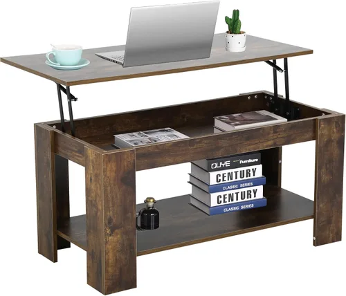 Miniatura 10 de Mesa de centro elevable con compartimento oculto y almacenamiento, mesas de centro elevables de madera moderna para sala de estar y sala
