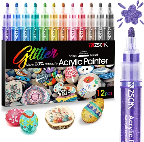 ZSCM - Rotulador de acrílico grande con purpurina, 12 colores, regalos de calcetines, marcadores metálicos brillantes para escritura de garabatos,