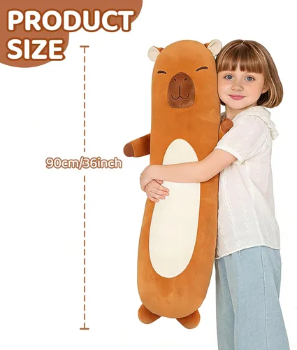 Miniatura 8 de Tianmihou - Almohada de peluche larga de 36 pulgadas con capybara, juguete grande, capybaras de peluche kawaii, peluches suaves gigantes