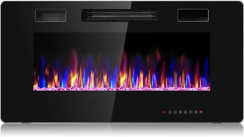 S AFSTAR Chimenea eléctrica de 36 pulgadas, 750 W/1500 W con 12 colores de llama ajustables y velocidad, temporizador para soporte de TV montado en