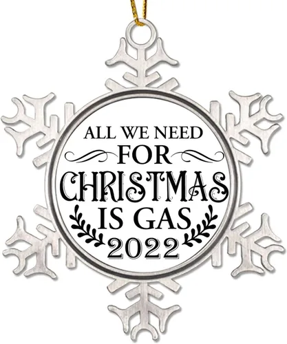 Miniatura 10 de Adorno de Navidad de metal 2022 con diseño de copo de nieve con agujero de gas real, colgante divertido de cotizaciones de precios de gas alto