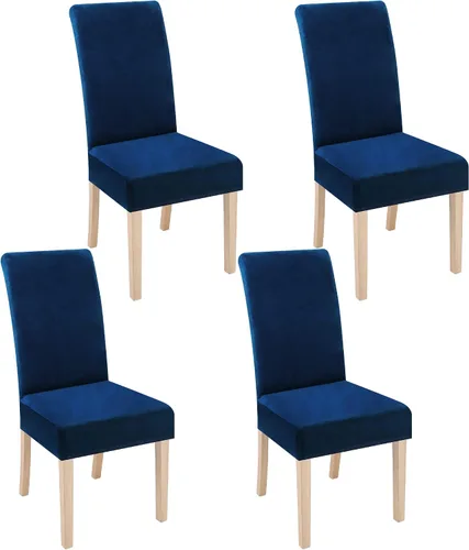 Miniatura 61 de smiry - Fundas para sillas de comedor de terciopelo elástico y suave, extraíbles, Terciopelo, Beige