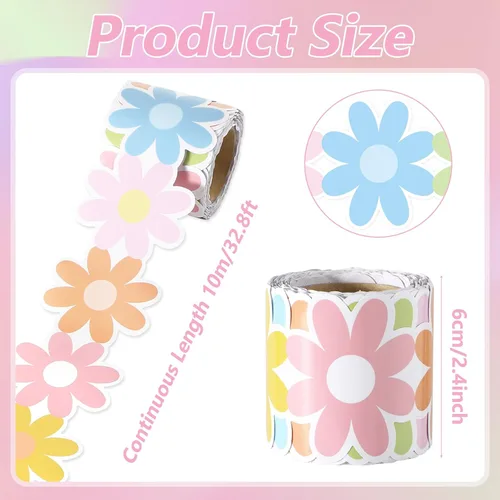 Miniatura 2 de Tablero de anuncios de margaritas para decoración de 32.8 pies, borde de anuncios floral pastel de margarita, bordes enrollados troquelados