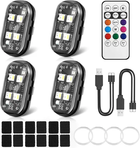 Miniatura 10 de 4 piezas de luces estroboscópicas LED inalámbricas con control remoto, luces LED recargables inalámbricas de 8 colores para Halloween