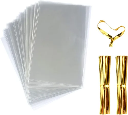 Miniatura 2 de FUNNYARD 200 bolsas transparentes de celofán para golosinas de celofán de 4 x 6 pulgadas con lazos giratorios de 4 pulgadas para regalo de boda
