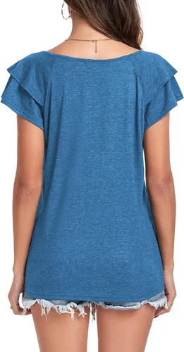 Miniatura 5 de Poetsky Camisas de verano para mujer, estilo casual, cuello en V, manga corta, ajuste holgado