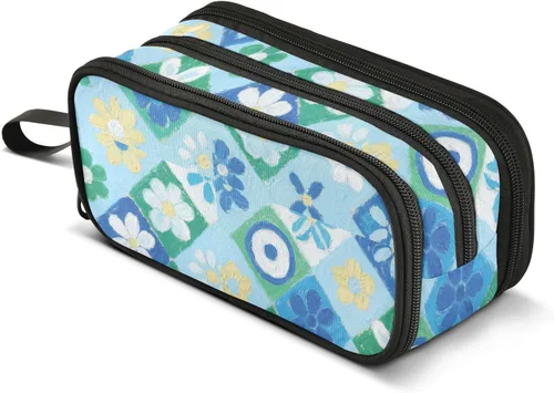 Miniatura 8 de Bolsas de lápices de nailon para niñas, flores de cerezo azul japonés, gran capacidad, estuche para lápices universitarios, organizador de papelería