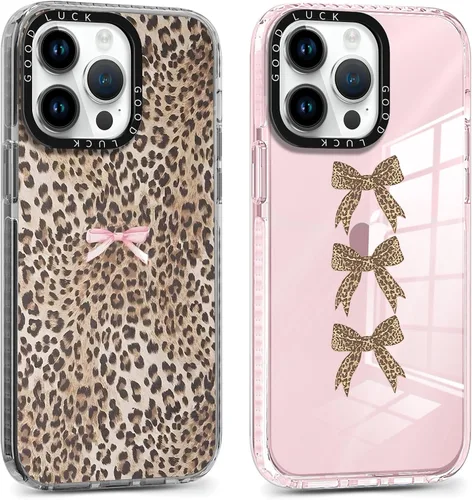 Miniatura 36 de Pack de 2 Fundas con Estampado de Guepardo para Apple iPhone 13 / iPhone 14 de 6.1 Pulgadas, Funda Transparente Linda Coquette con Patrones