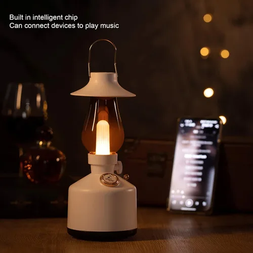 Miniatura 3 de Lámparas de mesa retro con altavoz Bluetooth, lámpara de noche de música vintage, altavoz Bluetooth de mano con luz de vela regulable, efecto