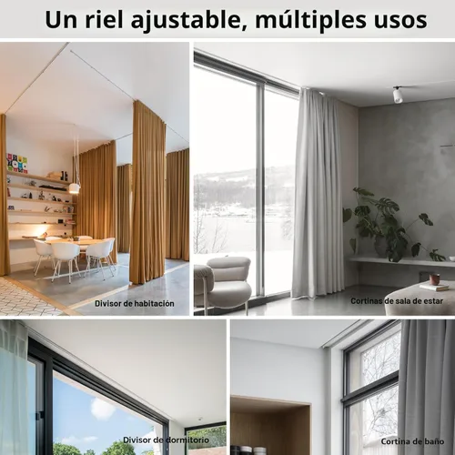 Miniatura 6 de ACMEART Riel de cortina de techo, riel de techo retráctil para cortinas, 2.8-5.2 pies, barra de cortina divisora de habitación, juego de rieles