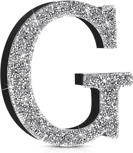 Miniatura 31 de Qunclay Letras brillantes de cristal plateado de 5.7 pulgadas, decoración de diamantes triturados, letra de madera con purpurina con tornillo