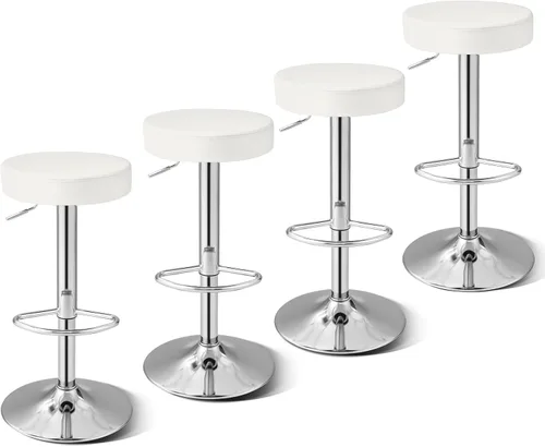 Miniatura 17 de WATERJOY Taburetes de barra redondos ajustables, taburete de bar giratorio de Seat de la PU con reposapiés