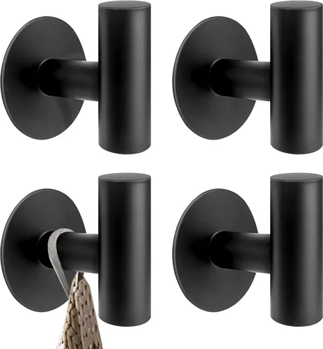 Ganchos adhesivos para toallas, soporte para colgar de acero inoxidable, color negro, 4 unidades | sleek touch, Sticky holder, tool-free install,