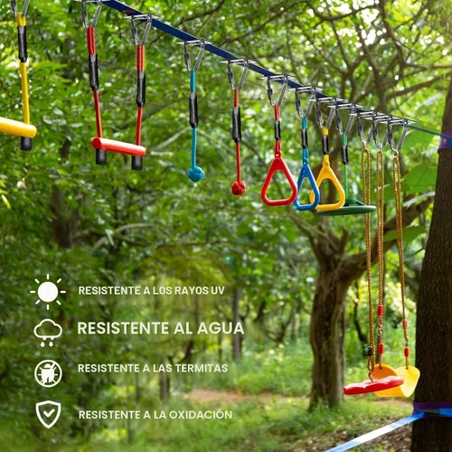 Miniatura 2 de Ninja Warrior - Carrera de obstáculos para patio trasero de niños, kit de línea floja de 65 pies con 13 obstáculos, hebillas de instalación rápida