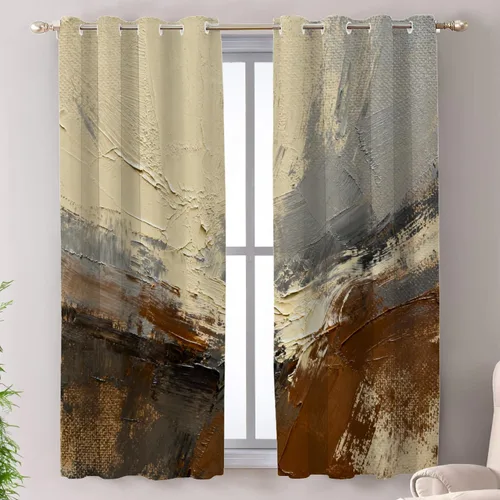 Miniatura 34 de Shrahala Cortinas de nivel de chakras con mandala beige para ventanas de cocina, paneles de cortina de ventana de mandala multicapa de poliéster