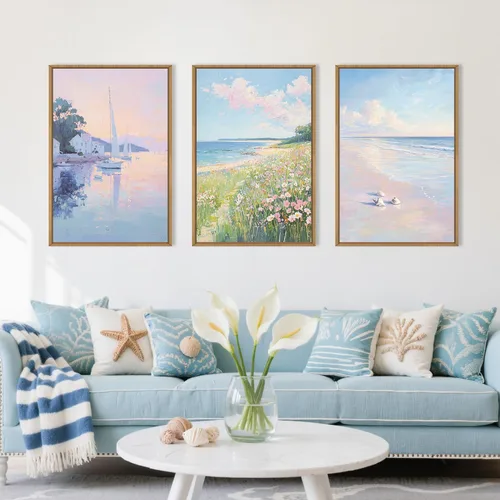 Miniatura 60 de Aryroi Juego de arte de pared en lienzo abstracto grande con marco floral, estilo bohemio, retro, neutro, flores silvestres, arte botánico de flores