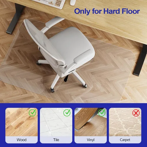 Miniatura 2 de Delamu Tapete para silla de oficina para suelo de madera dura, 30 x 48 pulgadas, tapete para silla de escritorio de oficina, PVC transparente