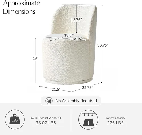 Miniatura 2 de HULALA HOME Boucle Silla de comedor giratoria – Sillas de cocina de barril tapizadas de sherpa con rotación de 360 grados, silla de tocador moderna