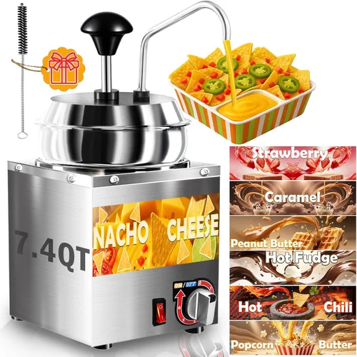 Miniatura 11 de Dispensador de queso Nacho, dispensador de queso nacho de 4.6 cuartos de galón con bomba, calentador de queso de dulce de azúcar caliente de acero