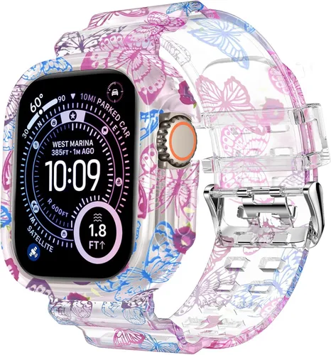 Miniatura 56 de DABAOZA - Correa compatible con Apple Watch de 49 mm, 46 mm, 45 mm, 44 mm, 42 mm, 41 mm, 40 mm, 38 mm, con protector, correa de TPU brillante